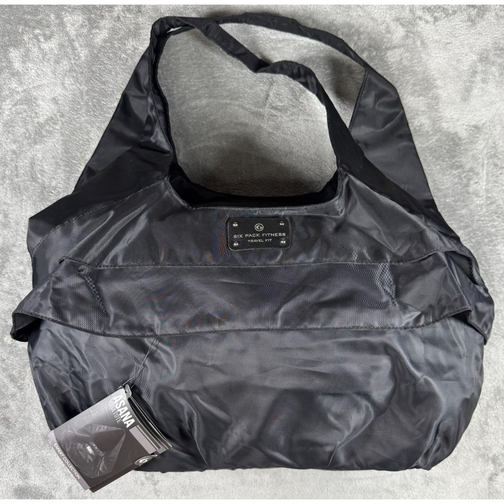 NWT Six Pack Fitness Black Asana Yoga Tote Travel Bag Nylon Zippered Gym Black